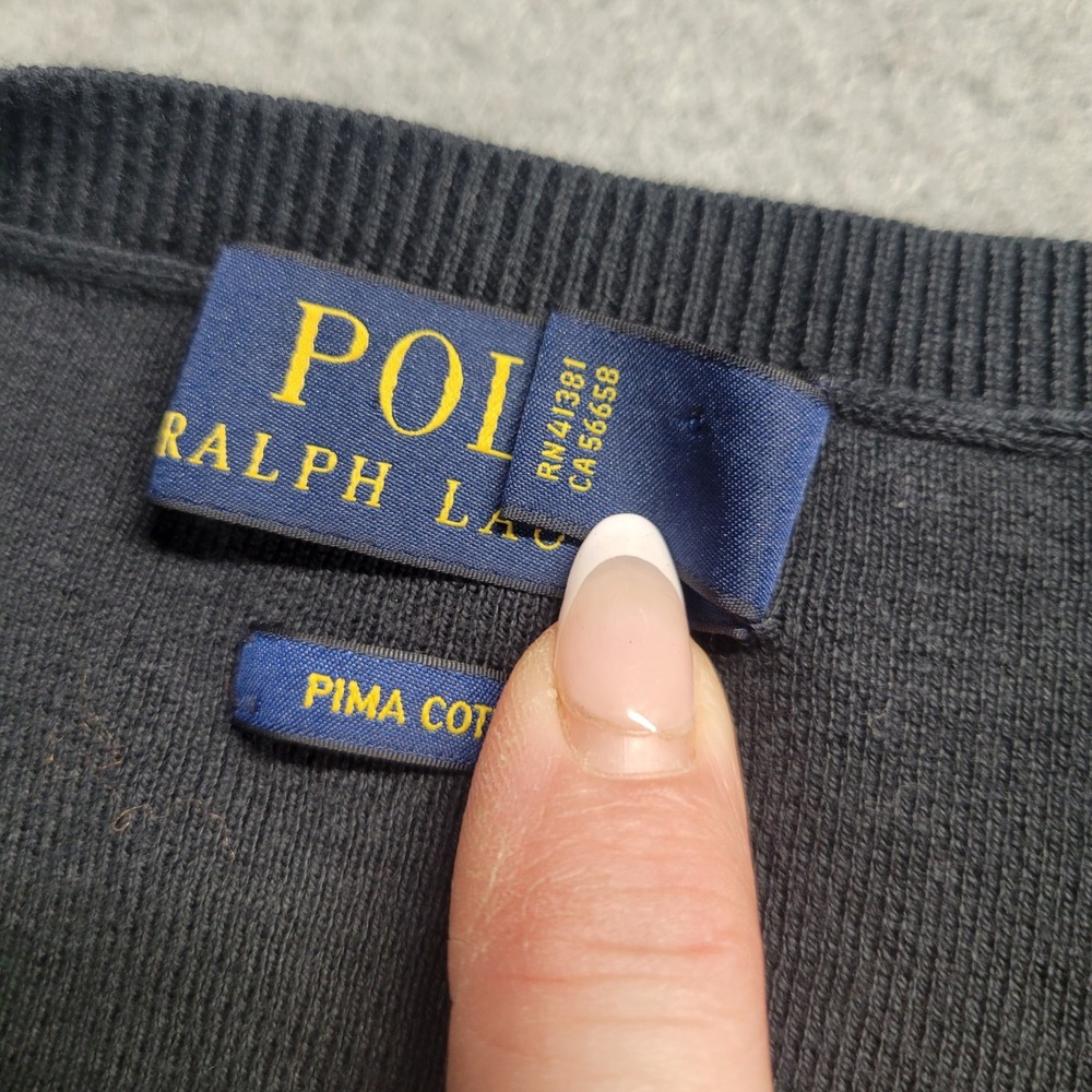 Polo Ralph Lauren Sweater Mens Black Size Large Pima Cotton Purple Pony V Neck - Picture 6 of 12